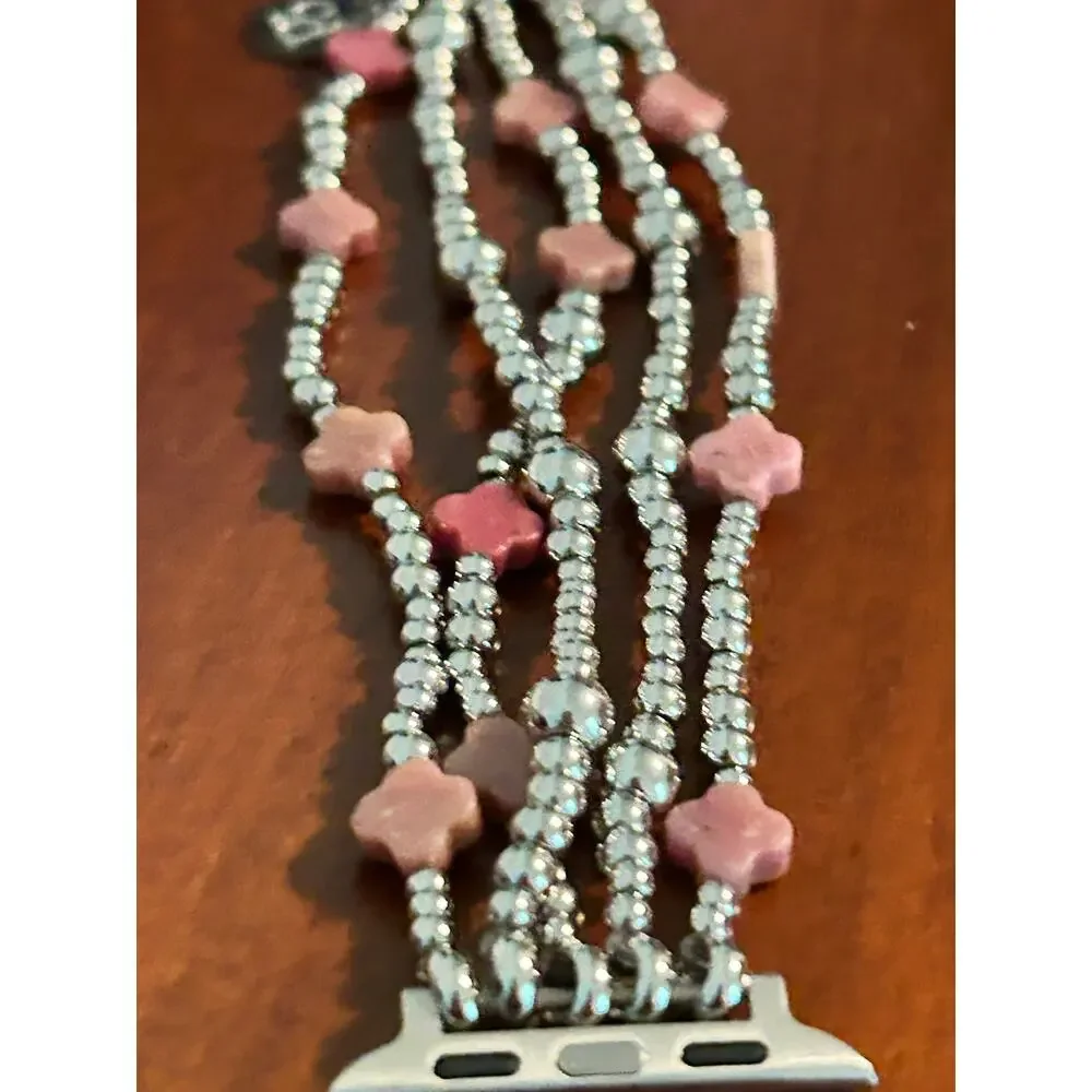 Cape Diablo Fiery Grace Cross Stretch Apple Watch Band Strap Pink Silver